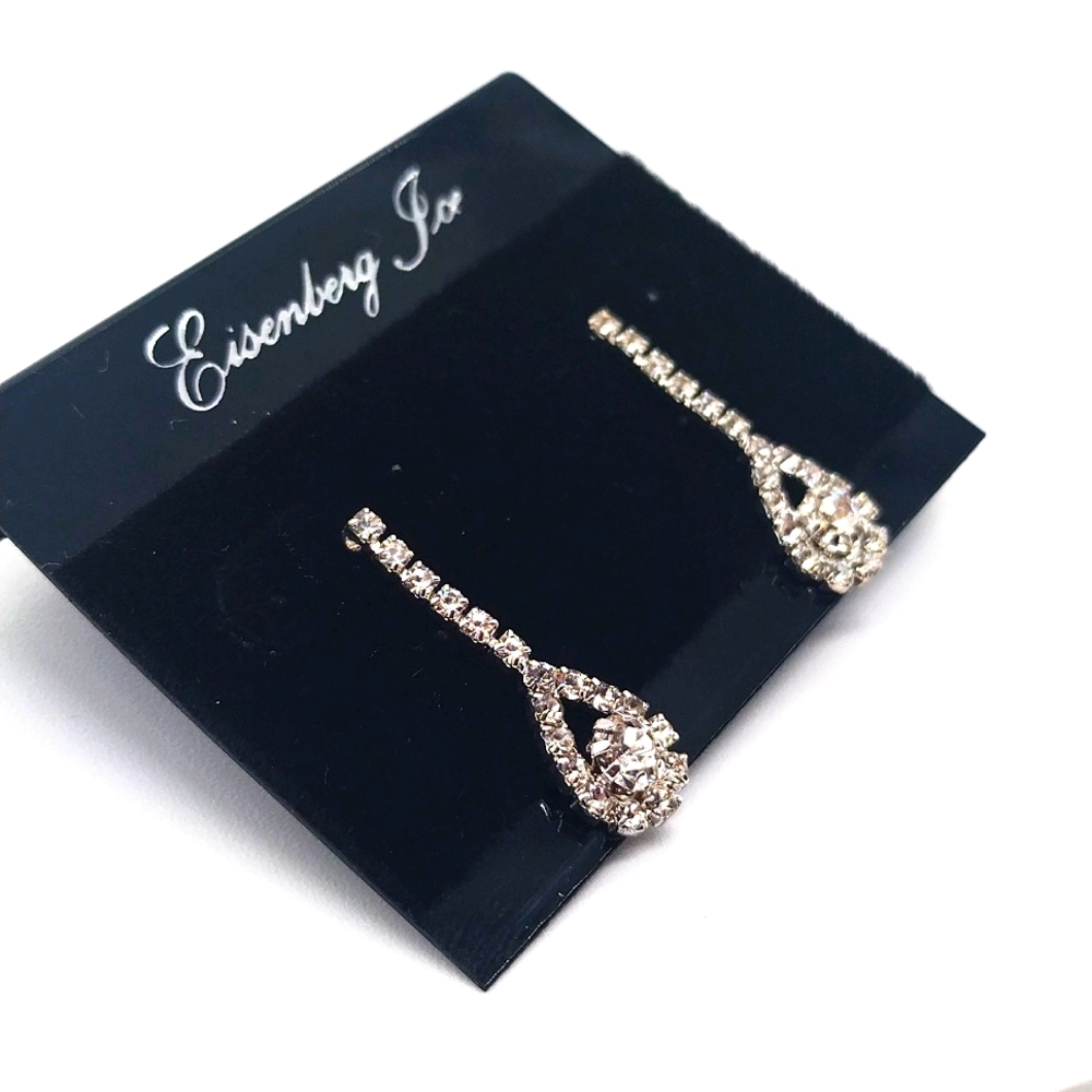 Vintage Eisenberg Ice 1" Pave Crystal Dangle Drop Earrings in Silver - Picture 3 of 6